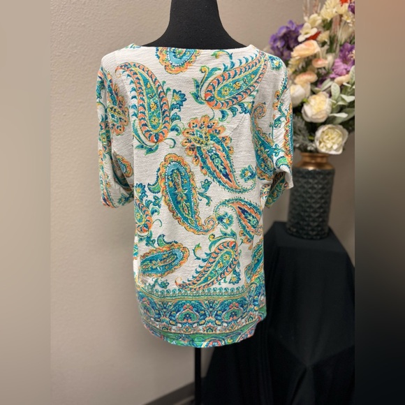 Chico's Multicolor Blue Multicolor Paisley Short Sleeve Top Size 2 (M) - Picture 4 of 8